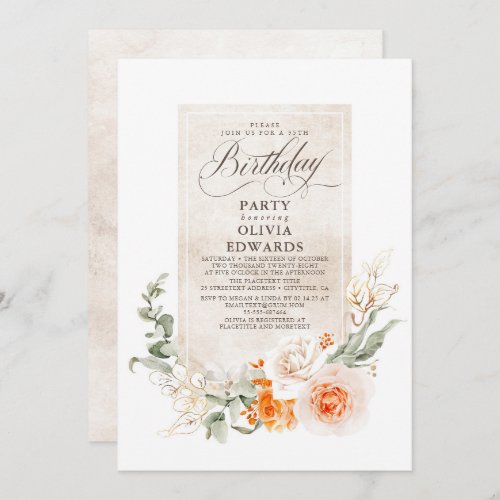 Orange White Flowers Elegant Boho Birthday Invitation