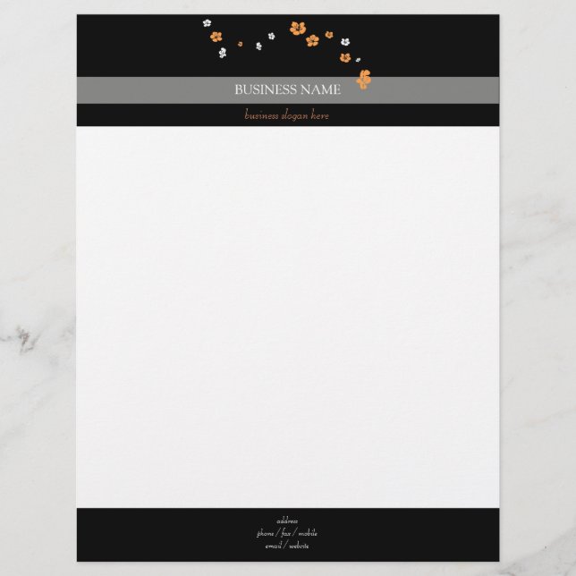 Orange White Flowers Elegant Letterhead (Front)
