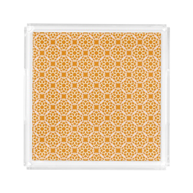 Orange White Geometric Seamless Pattern Acrylic Tray (Front)