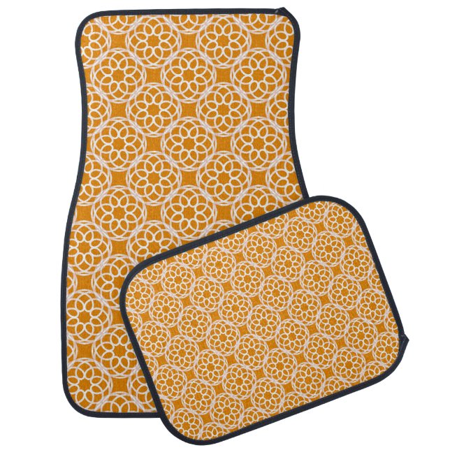 Orange White Geometric Seamless Pattern Car Floor Mat (Set)