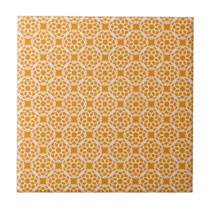 Orange White Geometric Seamless Pattern Ceramic Tile
