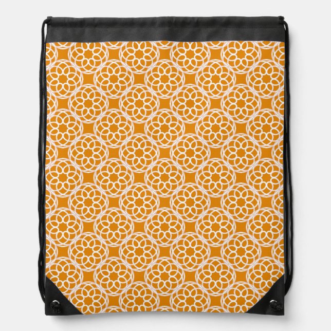 Orange White Geometric Seamless Pattern Drawstring Bag (Front)
