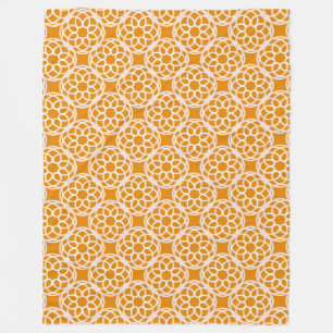 Orange White Geometric Seamless Pattern Fleece Blanket