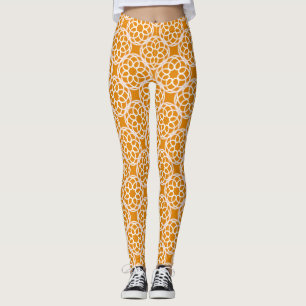 Orange White Geometric Seamless Pattern Leggings