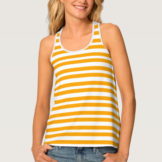 Orange White Geometric Stripes Tank Top (Front)