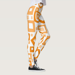 Orange White GeometryLeggings Leggings