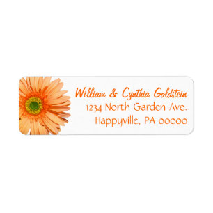 Orange & White Gerbera Daisy Custom Address Label