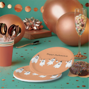 Orange White Ghosts Light Bulbs Halloween Paper Plates