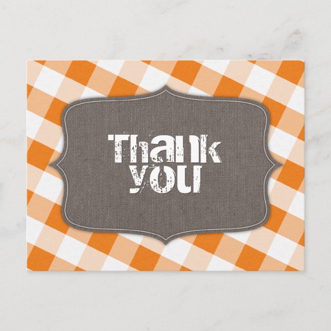 Orange & White Gingham Canvas Thank You Postcards (Front)