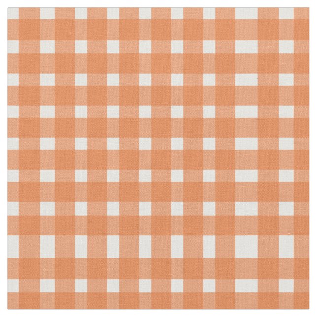 Orange White Gingham Pattern  Fabric (Close Up)