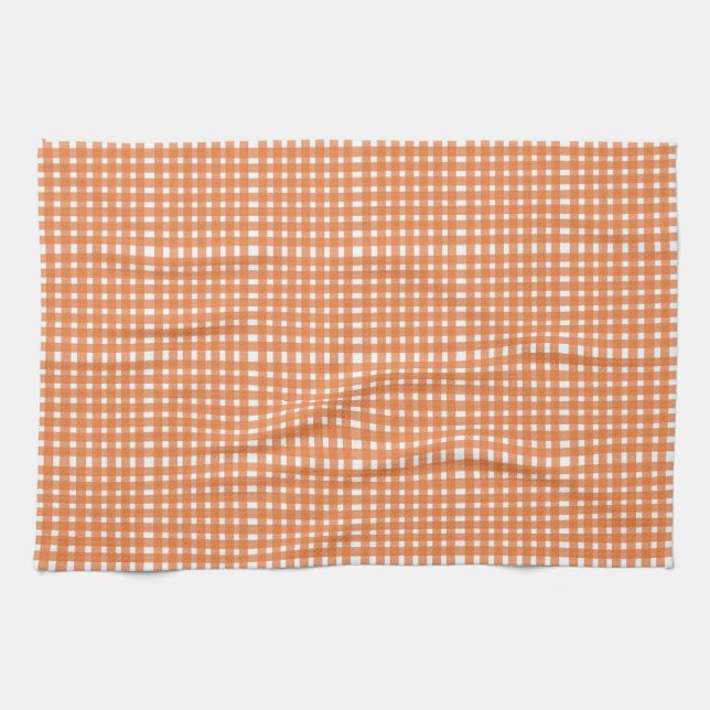 Orange White Gingham Pattern Kitchen Towel (Horizontal)
