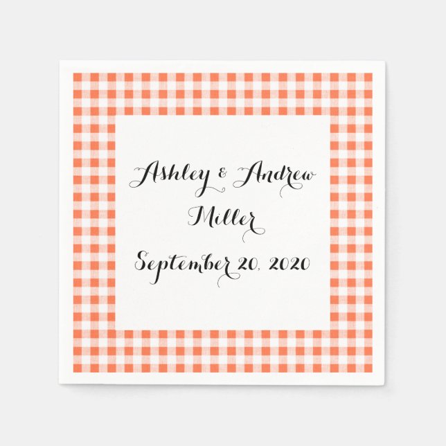 Orange White Gingham Pattern Napkins (Front)