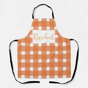 Orange White Gingham Personalized Apron