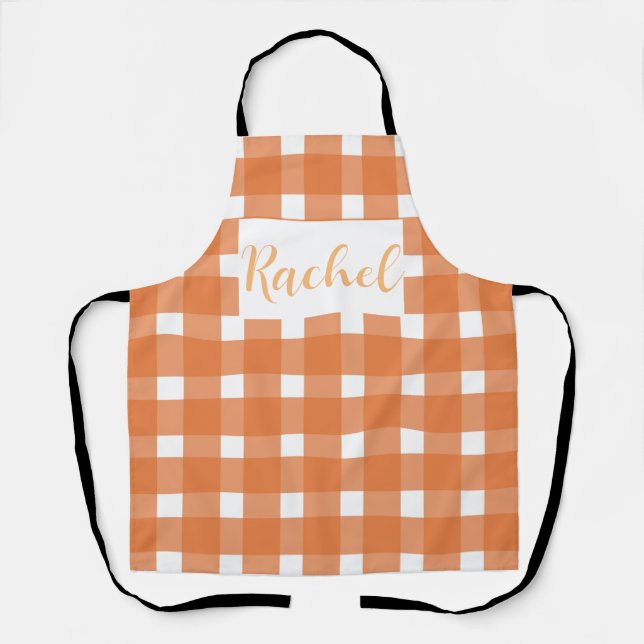 Orange White Gingham Personalized Apron (Front)