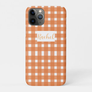 Orange White Gingham Personalized iPhone 11 Pro Case