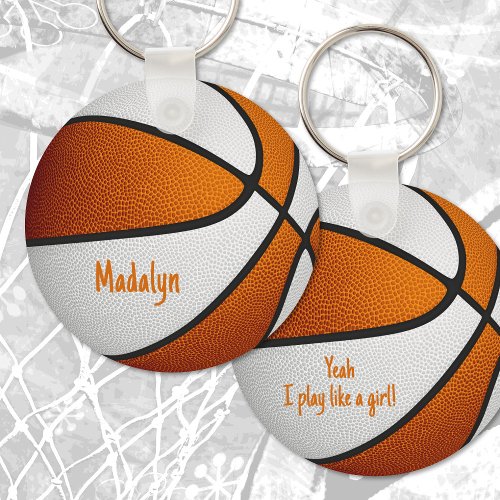 orange white basketball team colors keyring yeah i play like a girl