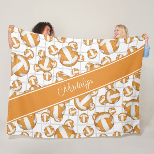 Orange white girly volleyballs pattern net accent fleece blanket