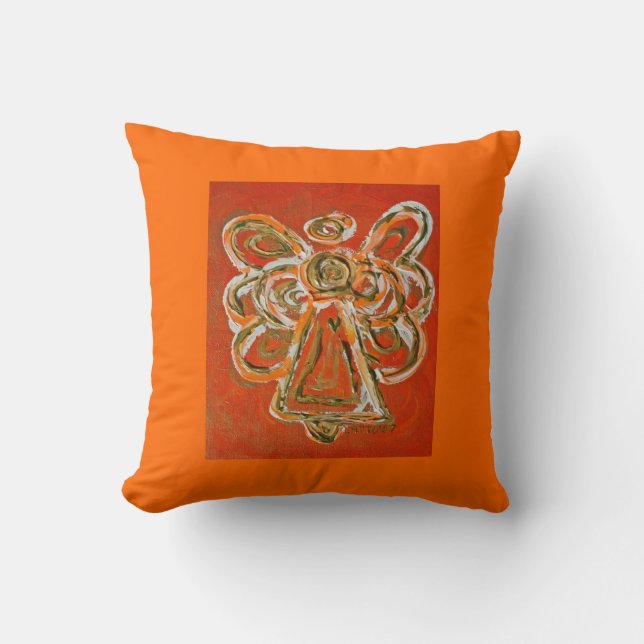 Orange, White, Gold Angel Decorative Throw Pillow (Front)