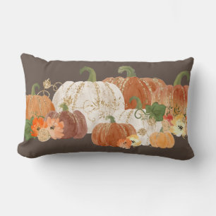Orange White Gold Pumpkins Fall Autumn Country Lumbar Pillow