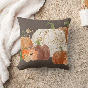 Orange White Gold Pumpkins Fall Thanksgiving Throw Pillow