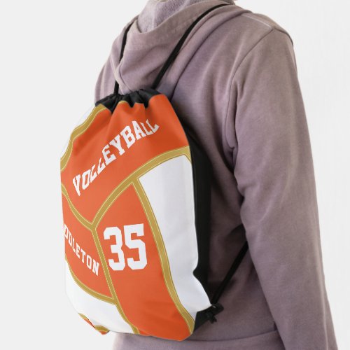 Orange White  Gold Volleyball  Drawstring Bag