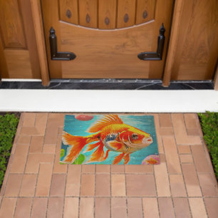 Orange White Goldfish Fiber Doormat