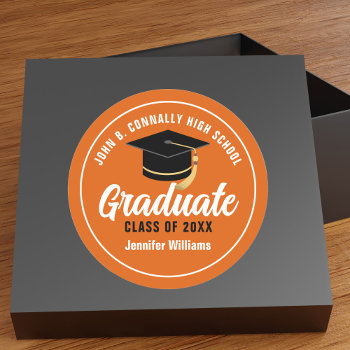 Orange White Graduate Custom 2024 Graduation Classic Round Sticker by epicdesigns at Zazzle