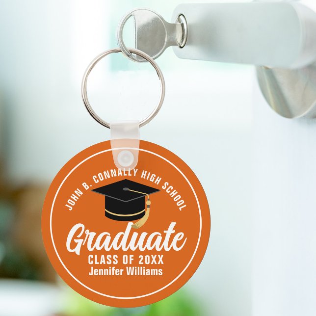 Orange White Graduate Custom 2024 Graduation Keychain (Creator Uploaded)