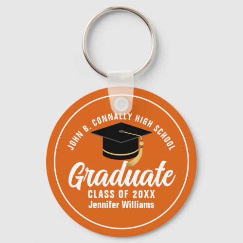 Orange White Graduate Custom 2024 Graduation Keychain