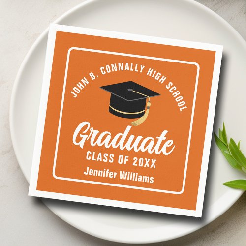 Orange White Graduate Custom 2024 Graduation Party Napkins