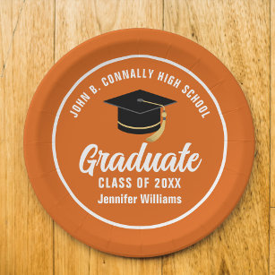 Orange White Graduate Custom 2024 Graduation Party Paper Plates
