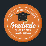 Orange White Graduate Custom 2025 Graduation Magnet<br><div class="desc">This modern orange and white custom senior graduate magnet features classy white typography of your high school or college name for the class of 2025. Customize with your graduating year under the chic black handwritten script and black grad cap for a great personalized graduation keepsake party favor.</div>