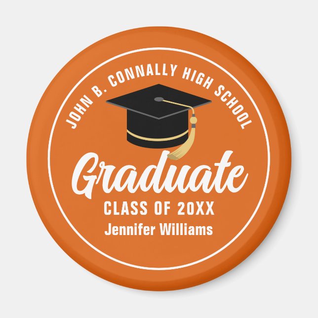 Orange White Graduate Custom 2025 Graduation Magnet (Front)