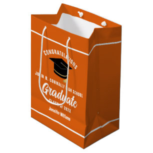 Orange White Graduate Custom 2026 Graduation Party Medium Gift Bag