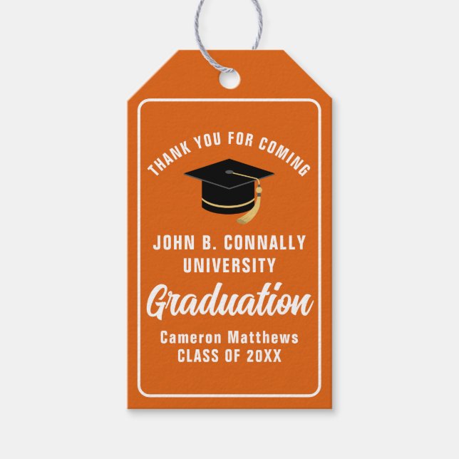 Orange White Graduate Custom Graduation Party Gift Tags (Front)