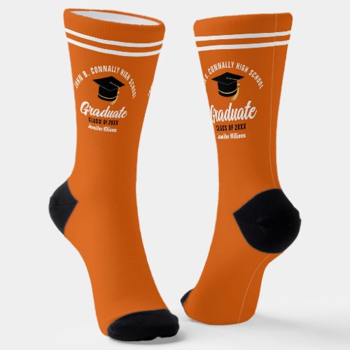 Orange White Graduate Personalized 2024 Graduation Socks