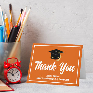 Orange White Graduate Personalized Graduation Thank You Card