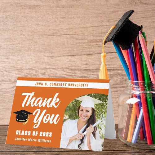 Orange White Graduate Photo Arch 2024 Graduation Thank You Card