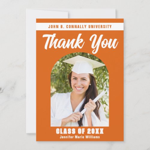 Orange White Graduate Photo Arch 2024 Graduation Thank You Card