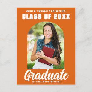 Orange White Graduate Photo Modern Bold Graduation Postcard