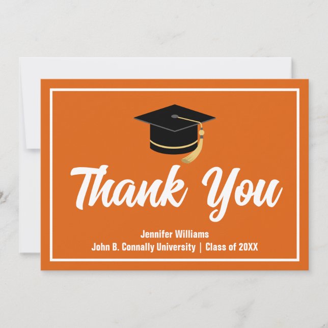 Orange White Graduation Personalized 2024 Graduate Thank You Card (Front)