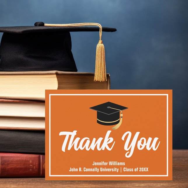 Orange White Graduation Personalized 2026 Graduate Thank You Card (Creator Uploaded)