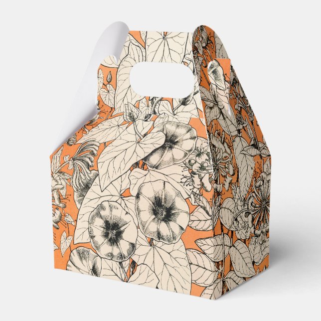Orange White Graphic Flowers Pattern Favor Boxes (Front Side)