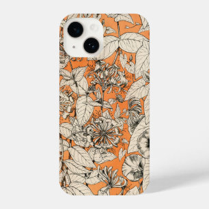 Orange White Graphic Flowers Pattern iPhone 14 Case