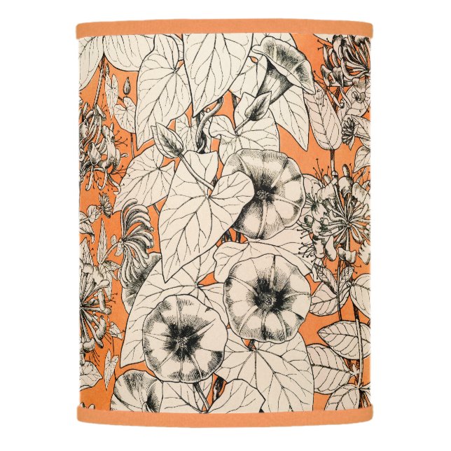 Orange White Graphic Flowers Pattern Lamp Shade (Front)