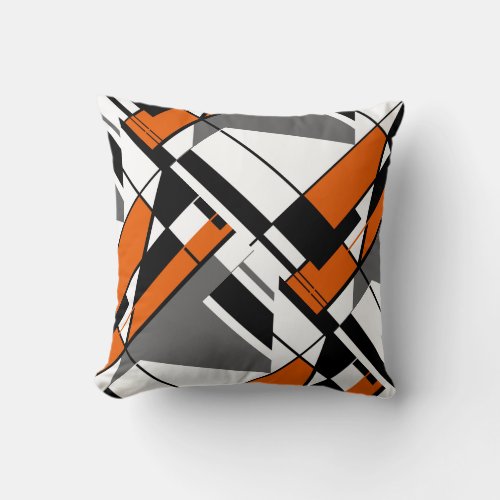 Orange White Gray Black Abstract Angular Design Throw Pillow
