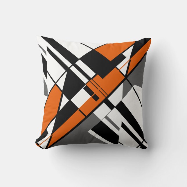 Orange, White, Gray, Black Diagonal Abstract Throw Pillow (Front)