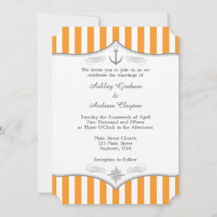 Orange White Gray Nautical Wedding Invitation
