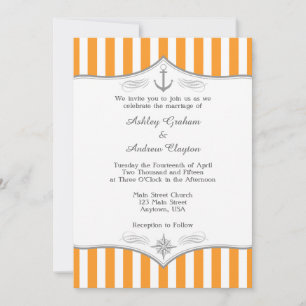 Orange White Gray Nautical Wedding Invitation