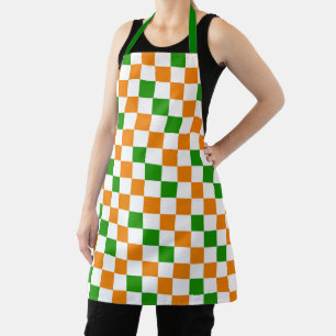 Orange White Green Checkered Pattern Design Apron